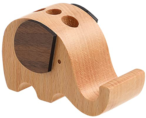 Hemobllo Wooden Phone Stand - Elephant Pencil Holder Phone Stand Wooden Pen Holder Elephant Pen Pot Holder Desk Decoration Animal Pencil Holder Stationary Gifts for Women Men