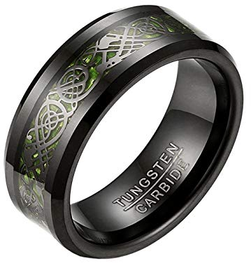 Mabohity Damenring Herrenring 8mm Breite Personalisierte Gravur Wolframcarbid Ehering Verlobungsring Geschenk Grün&Schwarz Größe 7 bis 14
