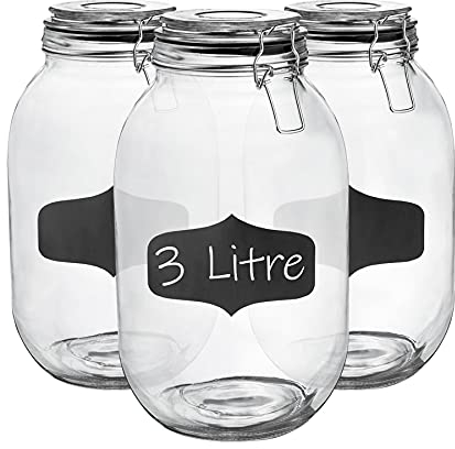 Argon Tableware Glaspeichergläser Mit Etiketten - 3L - Schwarzer Seal - Pack Von 3