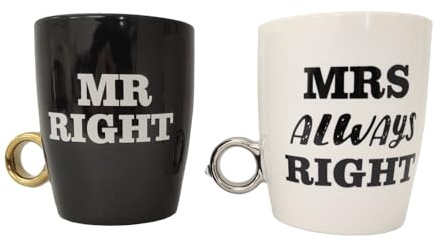 Out of the blue Mr. Right und Mrs. always Right Kaffeebecher mit Ring - Tasse Kaffeetasse