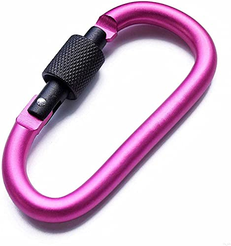 Aluminum Alloy D-Ring Locking Carabiner Clip Keychain Hook Clips Locking Carabiner Hiking Clips with Screw Gate Lock Heavy Duty for Outdoor, Camping, Hiking, Traveling, Fishing, Backpack(Rose Red)