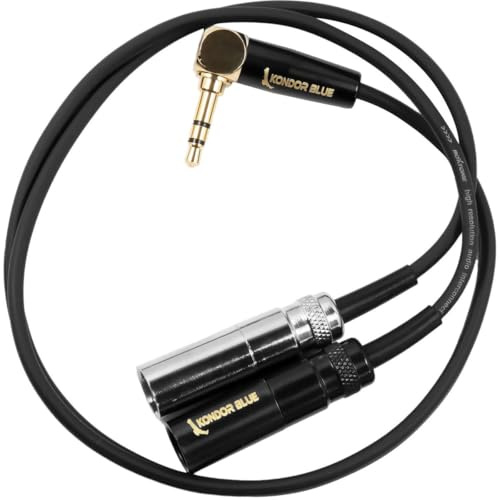 KONDOR BLUE | Dual Mini XLR Male to 3.5mm Stereo TRS Right Angle Compatible with BMPCC 6K Pro, Canon C70, Rode | Splitter for Audio Independent Recording, 16 with Reinforced connectors | Black