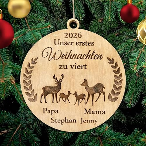 Personalisierte Unser Erstes Weihnachtenals zu viert mit Namen Christbaumschmuck mit namen Weihnachtsdeko aus Holz Weihnachtsbaum Weihnachtsbaumschmuck Weihnachtsgeschenk
