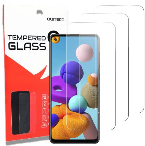 QUITECO Panzer Schutz Glas für Samsung Galaxy A21S [3 Stück] Schutzfolie Glas Display Panzerfolie Schutzglas