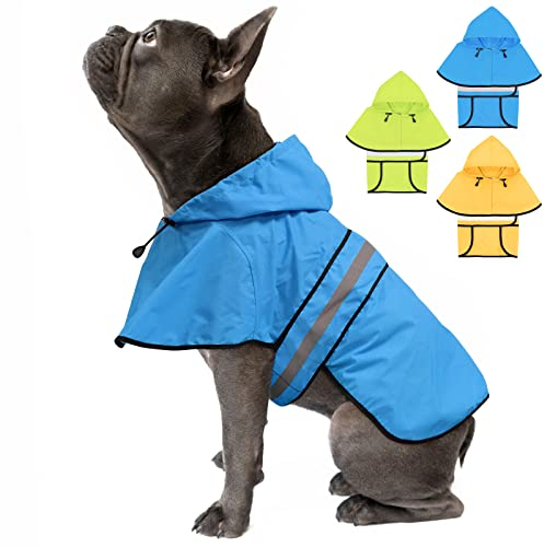 Weesiber Hunderegenmantel, Reflektierender Hund Regenmantel mit Leinenloch, wasserdichte Regenjacke Hunde Verstellbarer Hundeponcho Mit Kapuze (M, Blau)