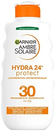 Garnier Ambre Solaire Latte Protettivo Hydra 24H Protect, Viso e Corpo, Ultra-Idratante per Tutto il Giorno, Con Protezione Alta SPF 30, Resistente all'Acqua, A Rapido Assorbimento, 200 ml
