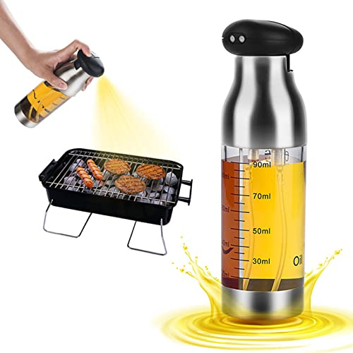 JasCherry Pulverizador de Aceite de Oliva 200 ml con Boquilla Doble, Botella Pulverizador de Aceite para Cocinar con Escala, Botella de Spray para Aceite para Barbacoa, Ensalada, Hornear, Asar