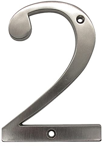 3D Floating House Plaque Numbers Silver Brushed Nickel 4 Inch Height Weatherproof Door Plate Address Digits Zinc Alloy Screw Mounted Big Mailbox Sign Exterior Signage #0-9, for Yard Street (2)