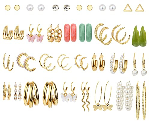 MILACOLATO 30 Paar Gold-Perlen-Ohrringe Set für Frauen Mädchen - Boho-Creolen, Drop-Dangle, Mode-Schmetterling, Schlange, Multipack Statement-Ohrringe - Acryl-Creolen als Geschenk