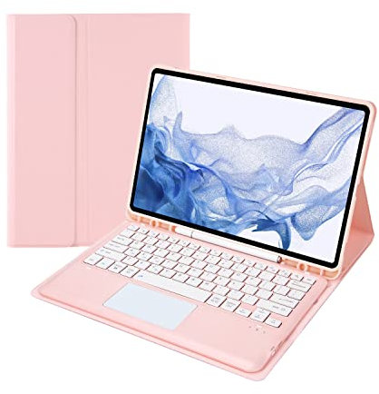 Vowor Tastiera Tablet Per Samsung Galaxy Tab S8 Plus/S7 FE/S7 Plus 12.4 Pollici Custodia, Rimovibile Magnetica Pelle Cover con Touchpad Tastiera Bluetooth Wireless Keyboard, S Pen holder (rosa)