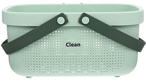 Cesta de Almacenamiento de Doble Asa Organizador de Artículos de Tocador de Plástico Portátil Verde de Gran Capacidad
