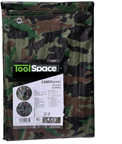 ToolSpace Tarpaulin Camo Imperméable et résistant - Couvertures de Meubles de Jardin - Camouflage - Feuilles Anti-poussière - pour Le Camping et l'extérieur – 90g/m2 – 4x5m Rectangulaire