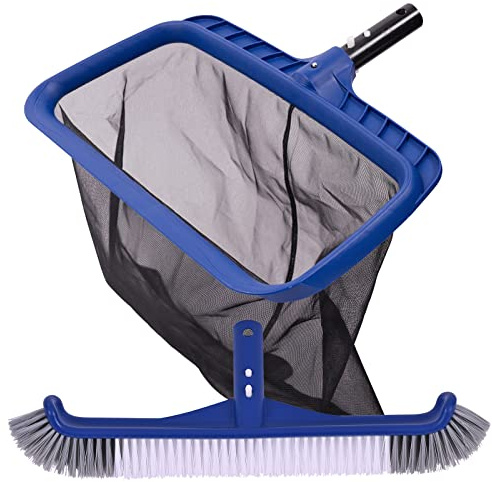 Fine Mesh Pool Skimmer Net & Pool Brush Kit, Durable Pool Cleaning Kit Includes Pool Net Skimmer with Sturdy Frame &17.5 Professional Pool Brush Head for Inground Pools & Above Ground Pools