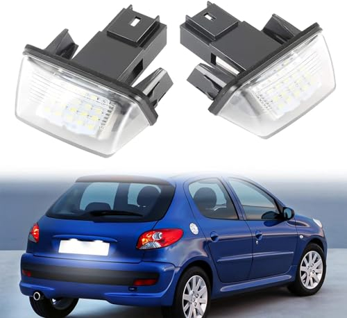 POPMOTORZ LED Number Plate Light, 2 Pcs LED License Plate Light with Canbus Design Error Free 2835 SMD 6000k Xenon White for C3 C4 C5 BERLINGO XSARA PICASSO Peugeot 206 207 406 306 307 Partner