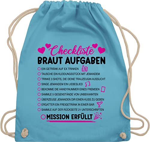 Turnbeutel Rucksack - JGA Junggesellenabschied Frauen - Braut Aufgaben I Mutprobe Checkliste - Unisize - Hellblau - bride stoffbeutel brauttaschen bachelorette party aufgabe beutel brautrücksack