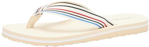 Tommy Hilfiger Damen Flip Flops Stripes Beach Sandal Badeschuhe, Weiß (Calico), 39