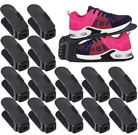 Relaxdays Set da 15 Portascarpe, Sistema Organizer Scarpiera, Max. Numero 39, Porta Scarpe Antiscivolo, Plastica, Nero, Ferro