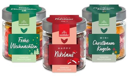 3er-Set Weihnachten im Glas | Gummibärchen 3er Set für die Weihnachtszeit | Zum Verschenken | Fruchtgummis für die ganze Familie | Ideal für den Adventskalender | Perfekt für festliche Anlässe