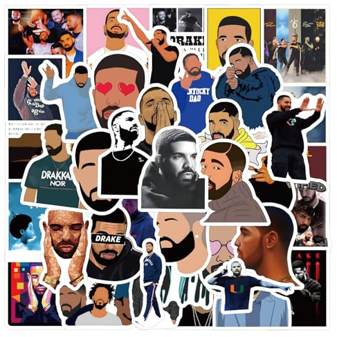 Drake Aufkleber Set 50 Stück für Wasserflasche, Skateboard, Laptop, Telefon, Journaling, Vinyl-Aufkleber für Kinder, Kleinkinder, Teenager, Erwachsene