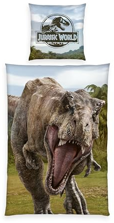 Herding Bettwäsche Jurassic World, Kopfkissenbezug 80 x 80 cm mit Wende-Motiv, Bettbezug 135 x 200 cm, Mit Knopfleiste, 100% Baumwolle