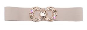 QUEEN HELENA Cinta Elastica a Fascia Cintura Gioiello Fina Elegante Donna CI022-17 (Taglia Unica, Beige)