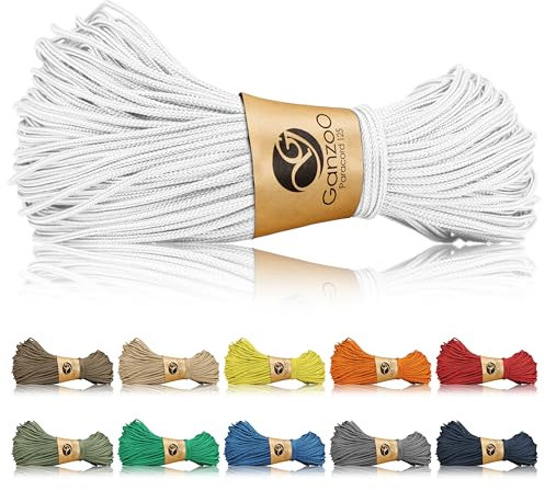 Ganzoo Paracord 125 Seil 1mm Takel-Schnur, Nylon & Polyester, Allzweckseil für Armband, Hundehalsband, Hundeleine & Knüpfen, Takeln, Camping & Survival, Weiß