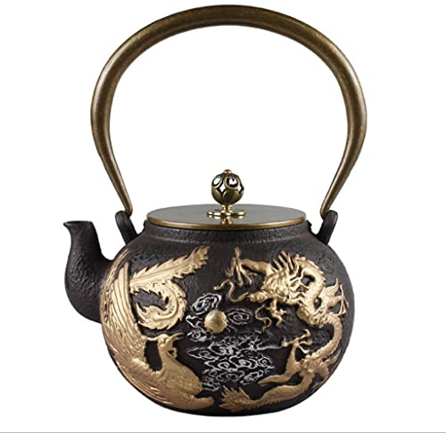 JapanCast Iron Tetsubin Teapot Mini Iron Kettle Cast Iron Kettle Handmade Uncoated Copper Lid Tea Set 1.2L (2.3Kg) Tea Accessories