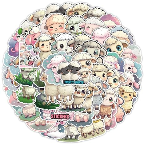 50Stück Schaf Aufkleber für Fahrrad,Gepäck,Motorrad,Kühlschrank, Stoßstange,Computer,Skateboard,Auto,Laptop,niedliche Cartoon Tier Vinyl Aufkleber,Kinder Jungen Geschenk,Lamb Wasserdicht Sticker