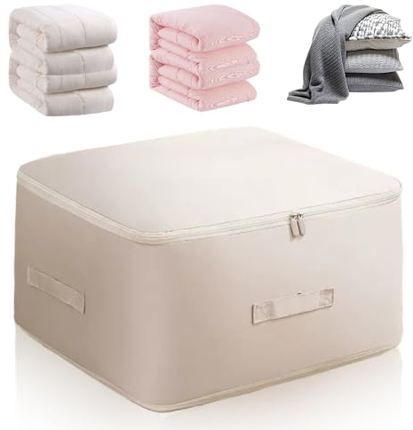 Ultra Platz sparender selbstkomprimierender Organizer, 2024 Neuest Komprimierender Beutel, Groß Selbstkomprimierende Bewegliche Organizertaschen for Bettdecken Kleidung Decken (Beige, XL 52x42x60CM)