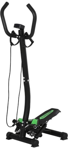 HOMCOM Stepper Sidestepper mit Haltegriff Heimtrainer Grün+Schwarz | LCD Display, Trainingsbänder, Stahl