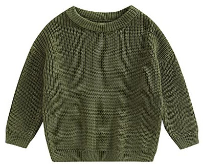 MAHUAOYIXI Baby Girls Boys Sweater Solid Color Long Sleeve Crew Neck Knit Pullover Warm Sweater Toddler Clothes Knitwear Baby Jumpers Tops Casual for Fall Winter (Olive Green, 3-6 Months)