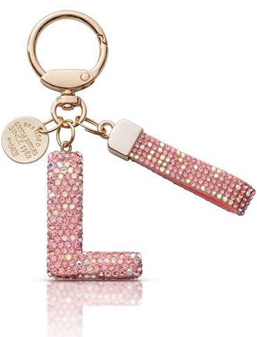 MORSUNBELA Porte-clés pour fille - Lettre - Porte-clés à paillettes - Strass - Porte-clés pour femme, Rose-L, S