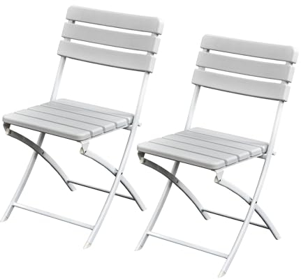 SVITA 2er Set Balkonstuhl in Holzoptik klappbar Klappstuhl Gartenstuhl Outdoor Weiß