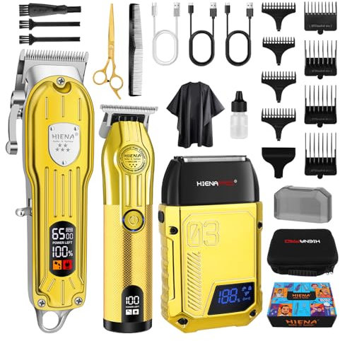 HIENA PRO Professional Hair Clippers Men, Full Hair Cutting Kit Clipper Trimmer and Foil Shaver Set Cordless Hair Clipper for Barber Kit with LED Display