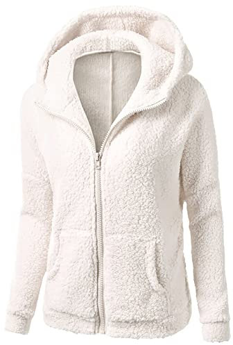 HAOLEI Giacca in Pile Donna Fine Fleece Warm con Zip Offerte Cappotto Sherpa Teddy Giacca Sci Felpa con Cappuccio in Peluche Fronte-Retro con Cerniera in più Colori Cappotto Calda Ampia Confortevole
