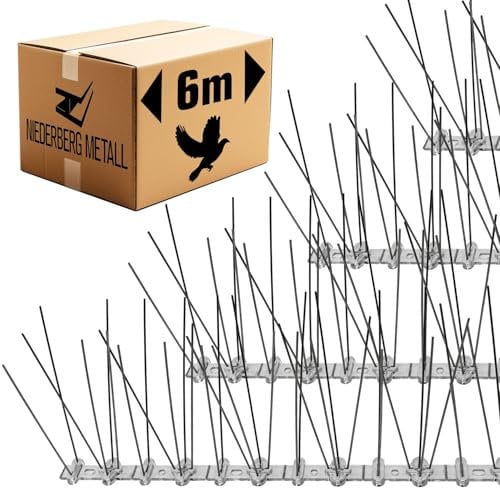 NIEDERBERG METALL Pinchos Antipalomas - 6 Metros Repelente Pajaros de Plástico Transparente con 120 Pinchos Anti Paloma - Repelente para Gatos Pinchos Antipajaros Antipalomas Balcon Ahuyenta Gaviotas