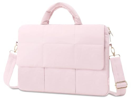 MOSISO Bolso Hombro Portátil, 15-15,6 Pulgadas Bolsa Laptop Compatible con MacBook Pro 16 Pulgadas, Rectángulo Acolchado Flapover Bolsa con Cremallera Delantera&3 Bolsillos Abiertos,Rosa