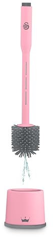 Swan SWFC1001QOCN Lynsey Queen of Clean Dispensing Toilet Brush with Refillable Cleaning Solution Dispenser, Anti-Clog/Anti-Drip Silicone Bristles, Pink