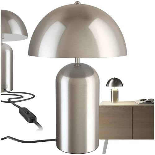 tectake® Tischlampe, Pilzform, Tischlampe Vintage Design, Tischleuchte, Leselampe, Nachtlicht, Lampe Wohnzimmer, Table Lamp, kleine Lampe, Tischlampe retro, Nachttischlampe mit Kabel - Nickel matt