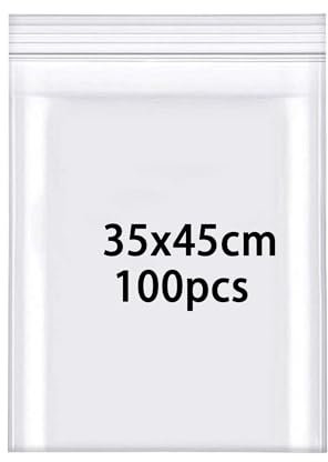 Rshuhx 100pcs Plastic Bags Resealable Clear Grip Seal Bags Heavy Duty Thicken 160μm 35cmX45cm Sealable Bags Suitable for Books Documents Clothes Jackets Shirts Hats Scarves Shoes Travel Storage