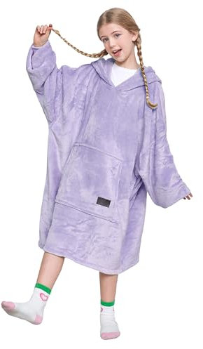 Catalonia Classy Coperta in pile oversize con cappuccio, morbida e calda, per bambini, con grande tasca frontale, per adolescenti, ragazze e ragazzi, viola