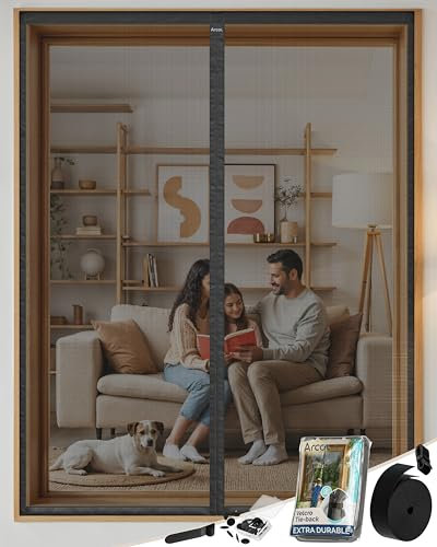 ARCOL Zanzariera Magnetica Finestra 120x145 cm Antigraffio in Vetroresina - Zanzariera Finestra con 2 Set di Nastri Adesivi, 1 Extra per la 2a Stagione - Zanzariere per Finestre Premium (Nero)