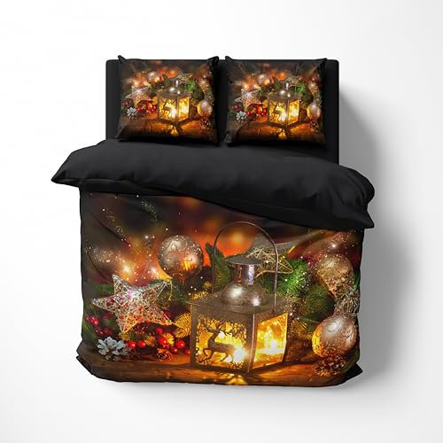 FEBE 3D Bettwäsche Weihnachtsdekorationen Weihnachten Bettbezug-Set 135x200 + Kissenbezug 80x80 cm Wendebettwäsche 2 Teilig mit Reißverschluss Mikrofaser Winterbettwäsche Duvet Cover