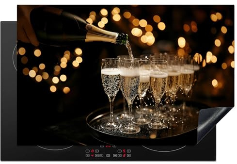 KitchenYeah© Induction Hob Protector Mat Cooker Top Protectors Cover | 20.5x31.5 / 80x52 cm - Ceramic Covers Electric Hobs Vinyl Lights - Champagne - Tray - Glasses