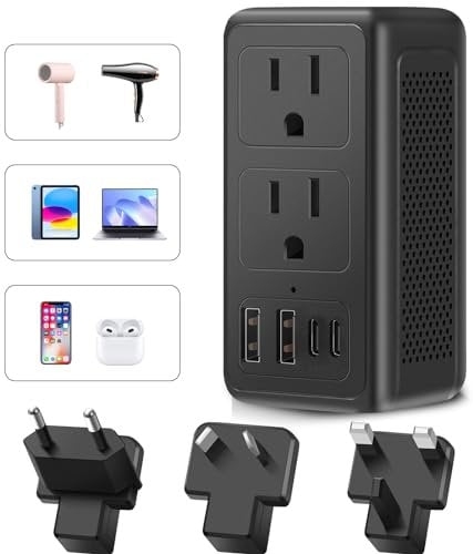 2000W 220V to 110V Voltage Converter US to Europe Travel Adapter Universal International Travel Adapter with 2 USB A and 2 USB C Adapters