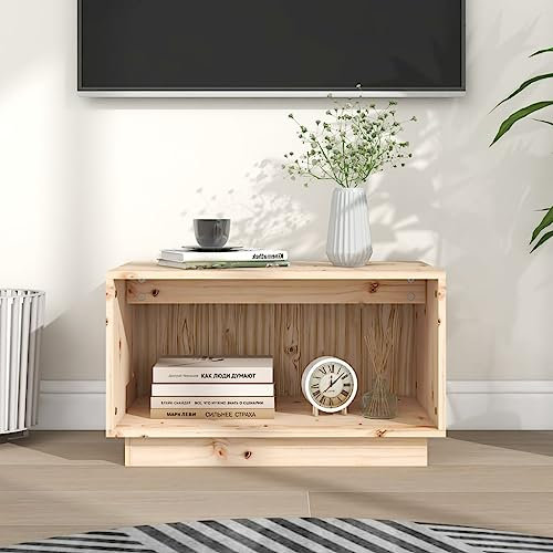 Simple mueble de TV de pino macizo de 60 x 35 x 35 cm, elegante mueble de salón con amplio almacenamiento para revistas, superficie superior estable, diseño moderno, ideal para televisores.