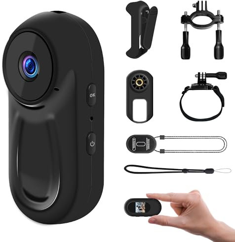 NinjaCam Mini Caméra Sport, 1080P Actioncam, Caméras Vlog, Vidéocaméra, Accessoires Multifonctions, Bodycam avec écran, Caméra de Casque, Vidéocam Portable Moto, Mini Caméscope Vidéo