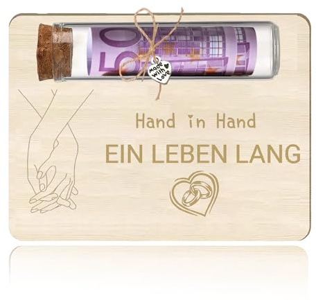 Snyvpra Hochzeitsgeschenk für Brautpaar Hand in Hand Ein Leben lang Hochzeitsgeschenke mit Herzanhänger Geldgeschenke Verpackung Reagenzgläsern Holzgeschenk Wedding Packaging Wooden Wedding