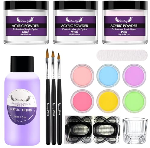 Acrylic Nail Kit, Acrylic Nail Powder for Nails, Beginner DIY | 3*10G Colors Pink Clear White,6*2G different colors,Monomer for Acrylic Nails at Home & Salon