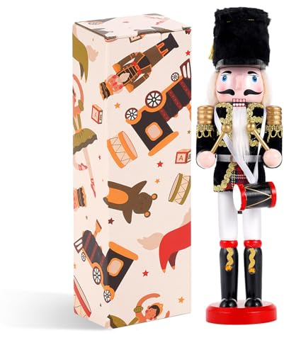COMBIUBIU 30cm Nussknacker Figur-Schwarzer Trommler,Nussknacker Soldat Aus Hochwertigem Kiefernholz,Deko FüR Zuhause Kamin Tischdekoration,Weihnachten Weihnachtsdekoration Geschenke
